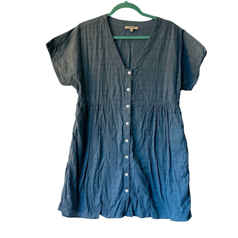 Madewell Eyelet V-Neck Cotton Minidress Size Medium. Eyelets, has pockets